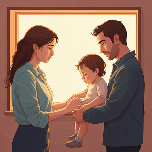 Eltern sitzen mit ihrem Kind in einem ruhigen Familienmoment